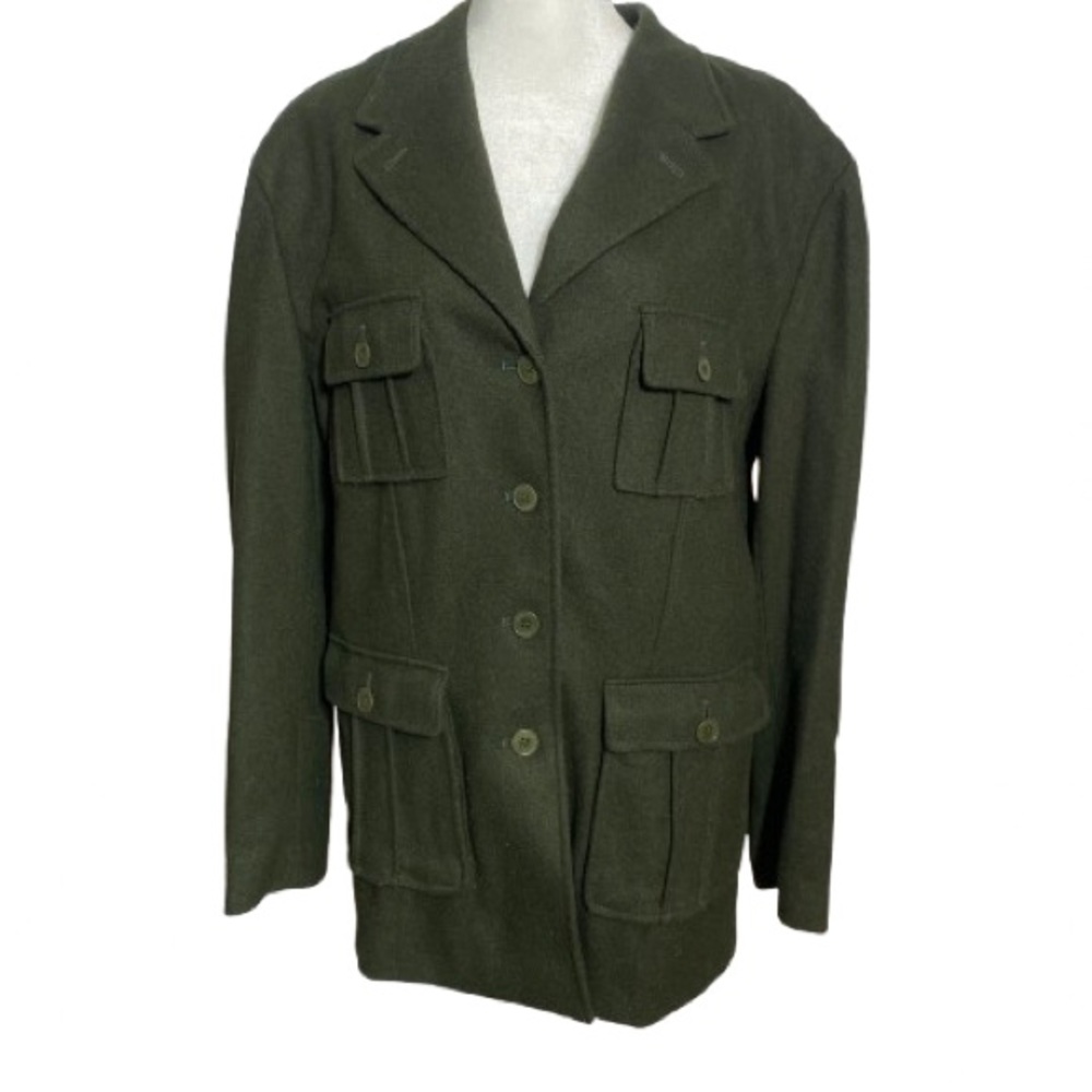 The Limited Olive Wool Blend Preppy Classic Jacket Coat with Front Pockets
